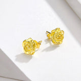 Silver Rose Flower Stud Earrings