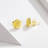 S925 Silver Gold Plated Beautiful Rose Flower Stud Earrings  Jewelry for Women