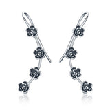 925 Sterling Silver Black Flower Earrings Crawlers Earrings