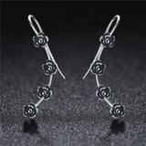 925 Sterling Silver Black Flower Earrings Crawlers Earrings