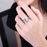 925 Sterling Silver Ocean Blue Opal Wave Ring For girls