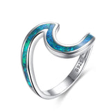 Silver Ocean Blue Opal Wave Ring