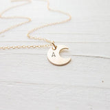 925 Sterling Silver Personalized Dainty Gold Moon Initial Necklace Adjustable 16”-20”