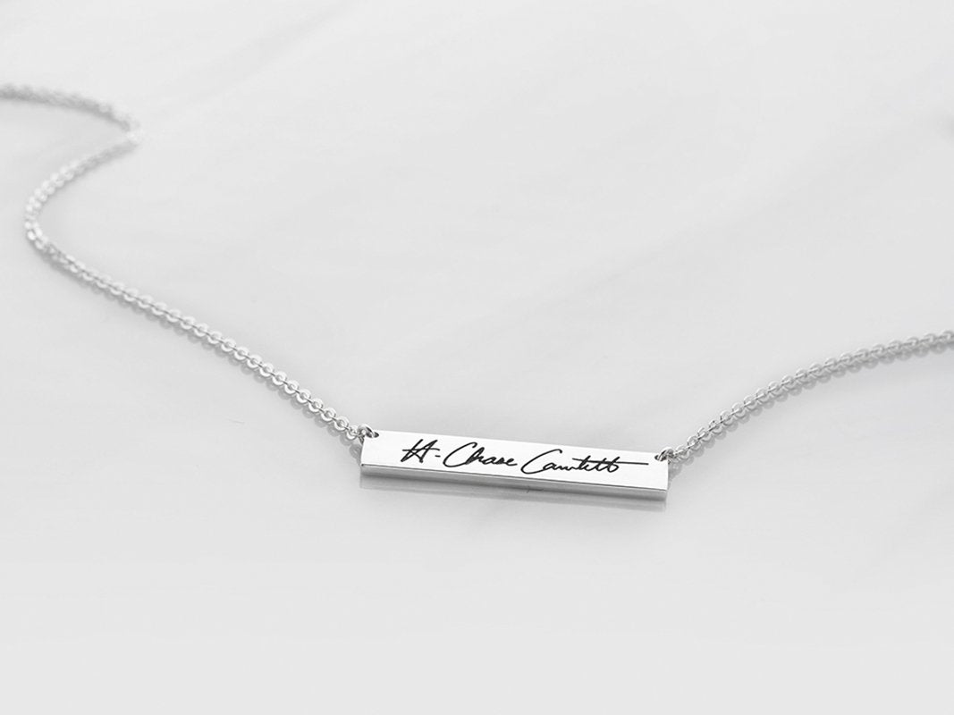 925 Sterling Silver Personalized Engravable  Bar Signature Necklace-Adjustable 16”-20”