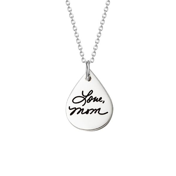 925 Sterling Silvert Personalized Engraved Teardrop Signature Necklace Adjustable 16”-20”