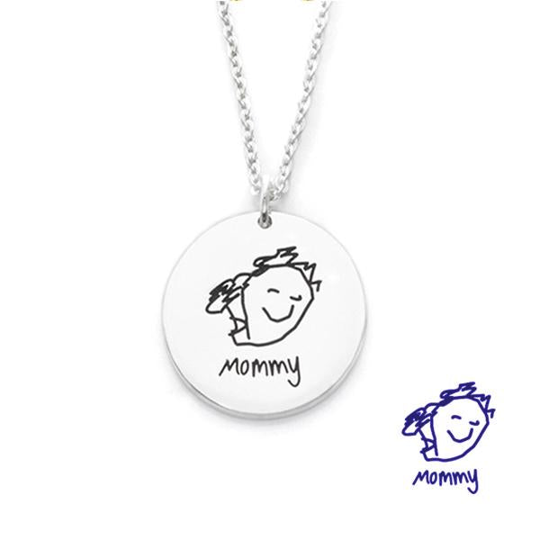 925 Sterling Silver Kid's Drawing Disc Engraved Photo Necklace