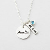 925 Sterling Silver Personalized Engravable Necklace With Birthstone for New Mom -Adjustable 16”-20”