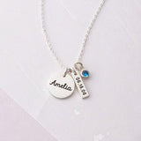 925 Sterling Silver Personalized Engravable Necklace With Birthstone for New Mom -Adjustable 16”-20”