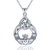  Silver Celtic Crown Love Claddagh Pendant  Necklace
