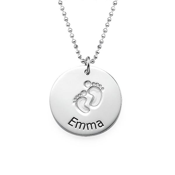 925 Sterling Silver Personalized Baby Name Necklace with Footprints  Adjustable 16-20" - 925 Sterling Silver OEM And Customization