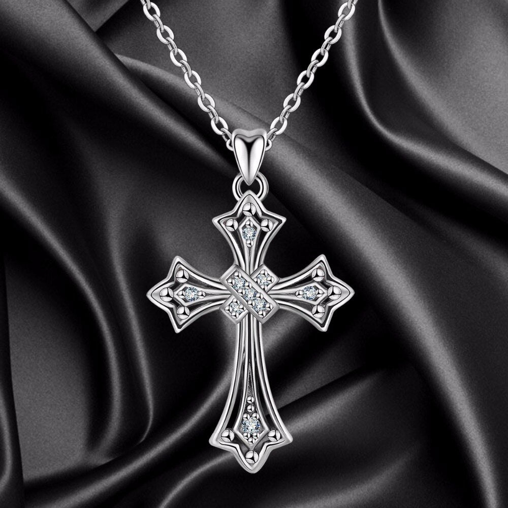 Extra Large Silver Cross Necklace Womens Chain Pendant Gold Big Diamond  Zircon T | eBay