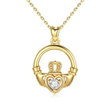 925 Sterling Silver Celtic knot Claddagh Pendant Necklace with Cubic Zirconia gold choker Jewelry for Birthday Gift