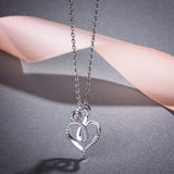 925 Sterling Silver Classic Double Heart Crystal Pendant Necklace Two Love Knot Women Necklaces Pure Silver Jewelry
