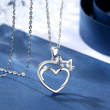 925 Sterling Silver Cute Cat Lover Gift Cat Pendant Necklace Heart Cat Cubic Zirconia Necklaces for Women Teen Girls