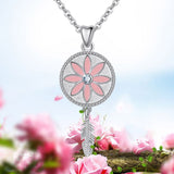 925 Sterling Silver Dream Catcher Mixed Pink Enamel CZ Flower Necklaces & Pendants Luxury Jewelry For Women Girl