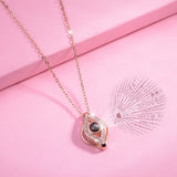 925 Sterling Silver Evil eye  I Love You 100 languages Projection Pendant Necklace Romantic Valentines day gift Necklace