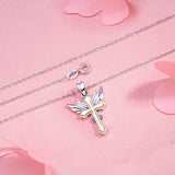 925 Sterling Silver Gold Color Angel Wing & Cross Pendant Necklace Silver Link Chain Fashion Women Fine Jewelry