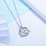 925 Sterling Silver Good Luck Irish Celtics Knot Triangle Vintage CZ Pendant Necklaces Link Chain for Women Jewelry