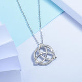 925 Sterling Silver Good Luck Irish Celtics Knot Triangle Vintage CZ Pendant Necklaces Link Chain for Women Jewelry