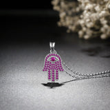 925 Sterling Silver Hamsa Hand Pendant Necklace Purple CZ Charm Fashion Jewelry for Women Girl Birthday Best Gift