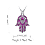 925 Sterling Silver Hamsa Hand Pendant Necklace Purple CZ Charm Fashion Jewelry for Women Girl Birthday Best Gift
