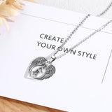 925 Sterling Silver Lovely Cat & Angel Wing Heart Pendant Necklace Sterling Silver Vintage Jewelry Exquisite Gift