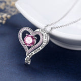 925 Sterling Silver Pink CZ Double Heart Pendant Love Necklaces Lettering Personalized Friendship Jewelry Gift