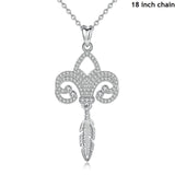 925 Sterling Silver White CZ lily Flower &Feather Tassel Pendant Necklace Fleur-de-lis Collor Good Luck Fine Jewelry