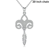 White CZ lily Flower &Feather Tassel Pendant Necklace