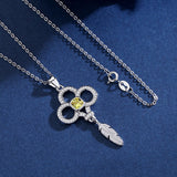 925 Sterling Silver Yellow CZ Pendant Necklaces Romantic forever luck feather & Fleur-de-lis  Necklace Fine Jewelry