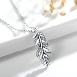 Authentic 925 Sterling Silver Good Lucky Leaf Pendant Necklace with Clear CZ Vintage Jewelry for women girl