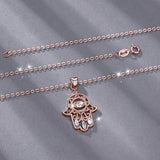925 Sterling Silver Zircon Hamsa Hand of Fatima Rose Gold Necklace Lady Purple CZ Pendant Fine Jewelry