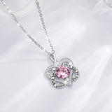 925 Sterling Silver Heart Pendant Necklace with Pink red CZ I love you to moon and back Women fine Jewelry