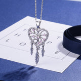 925 Sterling Silver Pink CZ Tree & Feather Dream Catcher Pendants Necklaces for Women