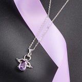 925 Sterling Silver Purple Cubic Zircon Anggel Caller Pendant Necklace Link Chain for Women Fine Jewelry