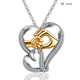 Mom Loves Baby Hand in Hand 925 Sterling Silver Fashion AAA Zircon Charm Necklace Pendant Mother's day Gift For Mom