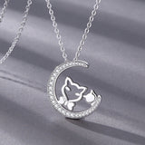 925 Sterling Silver Cubic Zirconia Moon Wise Fox Pendant Necklace For Women Fine Sliver Jewelry Birthday Gift