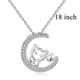 925 Sterling Silver Cubic Zirconia Moon Wise Fox Pendant Necklace For Women Fine Sliver Jewelry Birthday Gift
