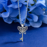 925 Sterling Silver Butterfly & Key of True Love Pendant fit Women Necklace Anniversary Jewelry Gift
