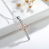 925 Sterling Silver Cross Pendant Necklace with Rose Gold Heart Necklace For Women Jewelry Elegant Lover Gift
