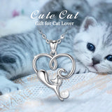 925 Sterling Silver Long Tail Cat Necklace Naughty Cat Pendant Necklaces with Pearl Fine Jewelry For Women Party Gift