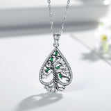 Sterling Silver Peach Heart Tree of Life Necklace Green CZ Pendant Top Quality Jewelry for Christmas Valentine Day