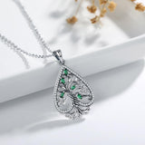 Sterling Silver Peach Heart Tree of Life Necklace Green CZ Pendant Top Quality Jewelry for Christmas Valentine Day