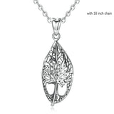 Sterling Silver Tree of life Vintage Leaf Pendant Necklace Oxidized silver foliage Necklaces Fine Jewelry for women