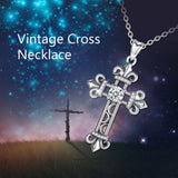 925 Sterling Silver Vintage Cross Pendant Necklace Crystal Clear CZ Cross Necklaces For Women Silver Jewelry Party gift