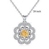 925 Sterling Silver Cubic Zirconia Rose Flower Pendant Necklace For Women Fine Sliver Jewelry Gift