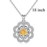 925 Sterling Silver Cubic Zirconia Rose Flower Pendant Necklace For Women Fine Sliver Jewelry Gift
