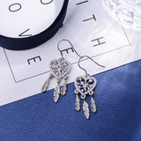 925 Sterling Silver Dream Catcher & Pink Tree Of life CZ Earring Romantic Feather Drop Earring Fine Jewelry