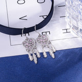 925 Sterling Silver Dream Catcher & Pink Tree Of life CZ Earring Romantic Feather Drop Earring Fine Jewelry