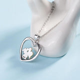 925 Sterling Silver Mom Love Angel Baby Pendants Crystal Heart Pendant Necklace Women Fashion Jewelry Gift